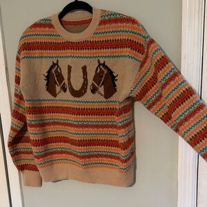 SHEIN Multicolor Horse Pattern Crewneck Sweater